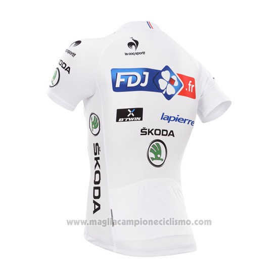 2014 Abbigliamento Ciclismo FDJ Lider Bianco Manica Corta e Salopette
